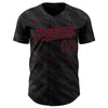 Custom Black Crimson 3D Pattern Design Slant Lines Authentic Baseball Jersey