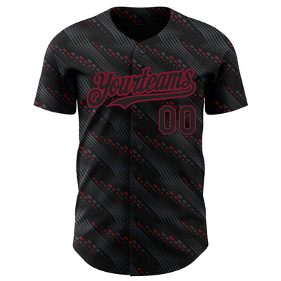 Custom Black Crimson 3D Pattern Design Slant Lines Authentic Baseball Jersey