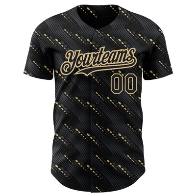 Custom Black Vegas Gold 3D Pattern Design Slant Lines Authentic Baseball Jersey