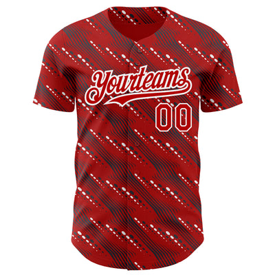 Custom Red White 3D Pattern Design Slant Lines Authentic Baseball Jersey