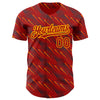 Custom Red Gold 3D Pattern Design Slant Lines Authentic Baseball Jersey