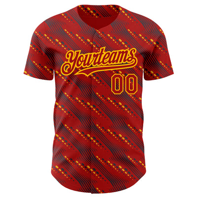 Custom Red Gold 3D Pattern Design Slant Lines Authentic Baseball Jersey