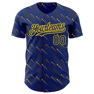 Custom Royal Yellow 3D Pattern Design Slant Lines Authentic Baseball Jersey