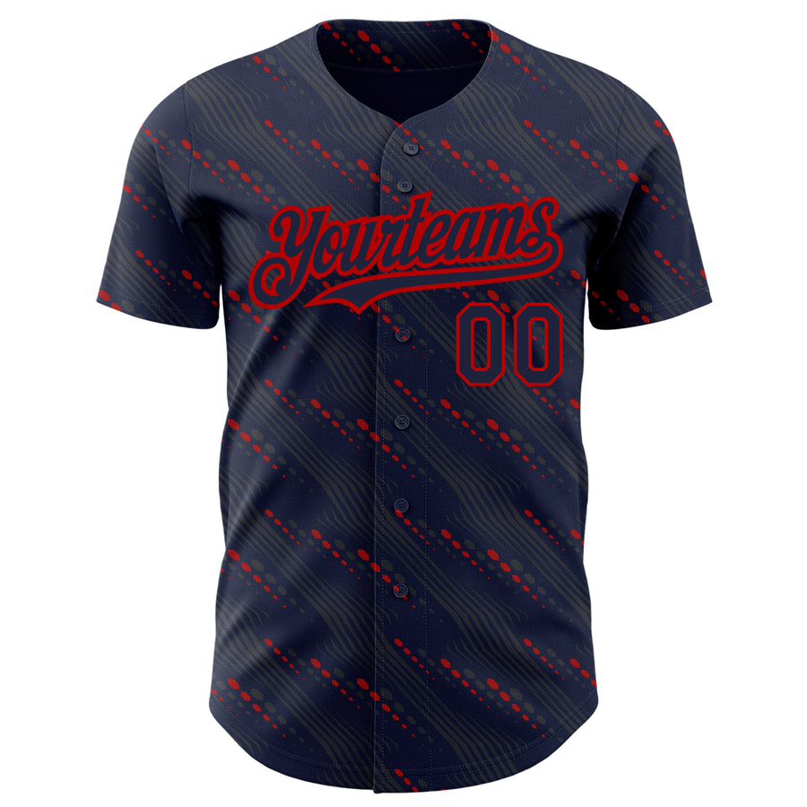 Custom Navy Red 3D Pattern Design Slant Lines Authentic Baseball Jersey