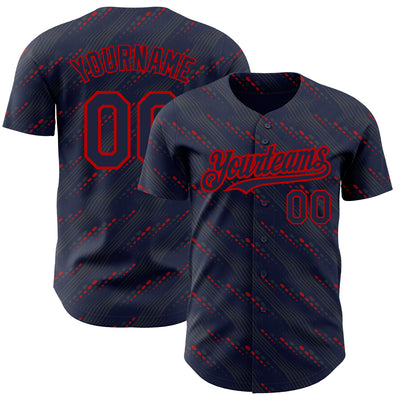 Custom Navy Red 3D Pattern Design Slant Lines Authentic Baseball Jersey