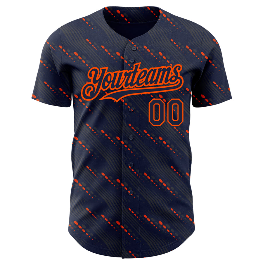 Custom Navy Orange 3D Pattern Design Slant Lines Authentic Baseball Jersey