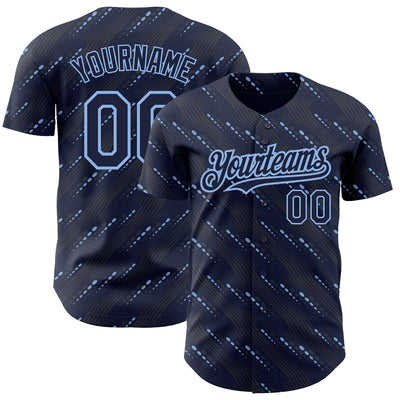 Custom Navy Light Blue 3D Pattern Design Slant Lines Authentic Baseball Jersey