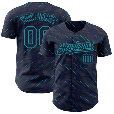 Custom Navy Teal 3D Pattern Design Slant Lines Authentic Baseball Jersey