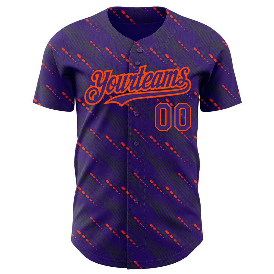 Custom Purple Orange 3D Pattern Design Slant Lines Authentic Baseball Jersey