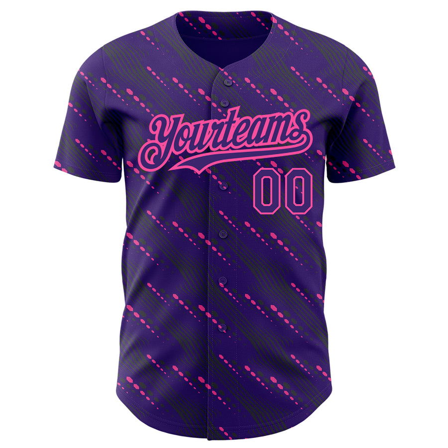 Custom Purple Pink 3D Pattern Design Slant Lines Authentic Baseball Jersey