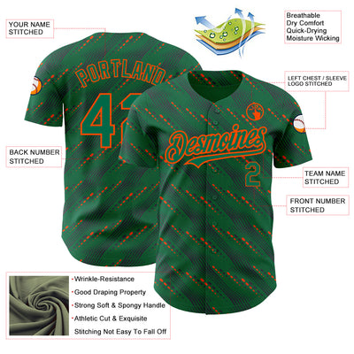 Custom Kelly Green-Orange 3D Pattern Design Slant Lines Authentic Baseball Jersey