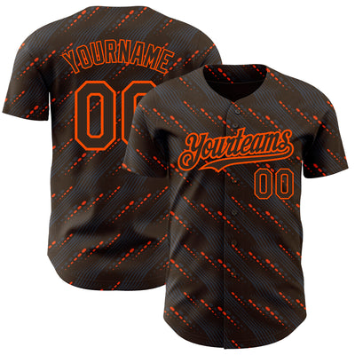 Custom Brown Orange 3D Pattern Design Slant Lines Authentic Baseball Jersey