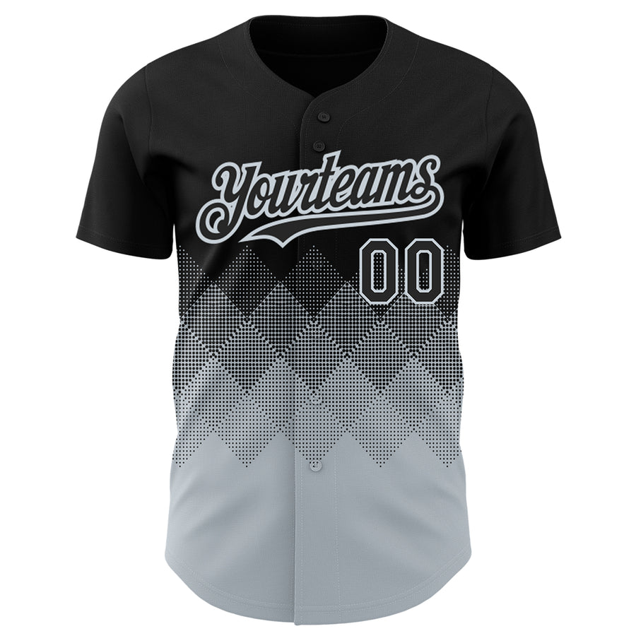 Custom Black Silver 3D Pattern Design Gradient Square Shapes Authentic Baseball Jersey