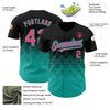 Custom Black Neon Pink-Aqua 3D Pattern Design Gradient Square Shapes Authentic Baseball Jersey