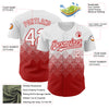 Custom White Red 3D Pattern Design Gradient Square Shapes Authentic Baseball Jersey