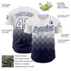 Custom White Navy 3D Pattern Design Gradient Square Shapes Authentic Baseball Jersey