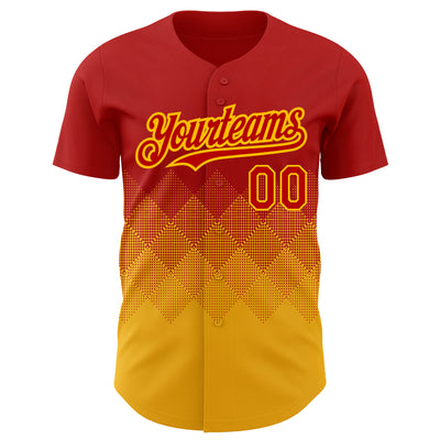 Custom Red Gold 3D Pattern Design Gradient Square Shapes Authentic Baseball Jersey