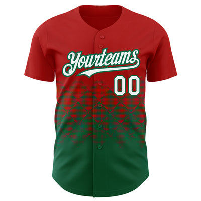 Custom Red White-Kelly Green 3D Pattern Design Gradient Square Shapes Authentic Baseball Jersey