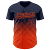 Custom Navy Orange 3D Pattern Design Gradient Square Shapes Authentic Baseball Jersey