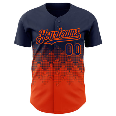 Custom Navy Orange 3D Pattern Design Gradient Square Shapes Authentic Baseball Jersey