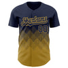 Custom Navy Old Gold 3D Pattern Design Gradient Square Shapes Authentic Baseball Jersey