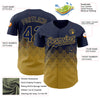 Custom Navy Old Gold 3D Pattern Design Gradient Square Shapes Authentic Baseball Jersey