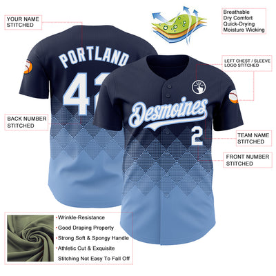 Custom Navy White-Light Blue 3D Pattern Design Gradient Square Shapes Authentic Baseball Jersey