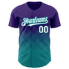 Custom Purple White-Teal 3D Pattern Design Gradient Square Shapes Authentic Baseball Jersey