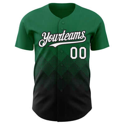 Custom Kelly Green White-Black 3D Pattern Design Gradient Square Shapes Authentic Baseball Jersey