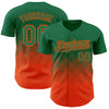 Custom Kelly Green Orange 3D Pattern Design Gradient Square Shapes Authentic Baseball Jersey