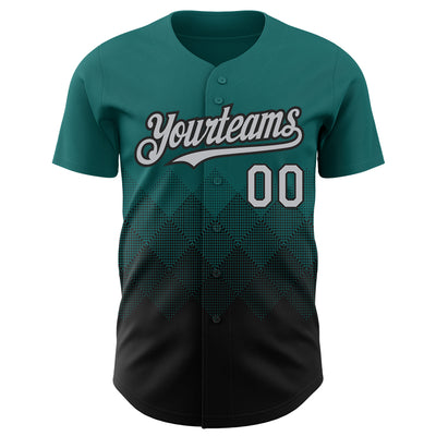 Custom Teal Gray-Black 3D Pattern Design Gradient Square Shapes Authentic Baseball Jersey