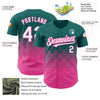 Custom Teal White-Pink 3D Pattern Design Gradient Square Shapes Authentic Baseball Jersey