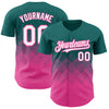 Custom Teal White-Pink 3D Pattern Design Gradient Square Shapes Authentic Baseball Jersey