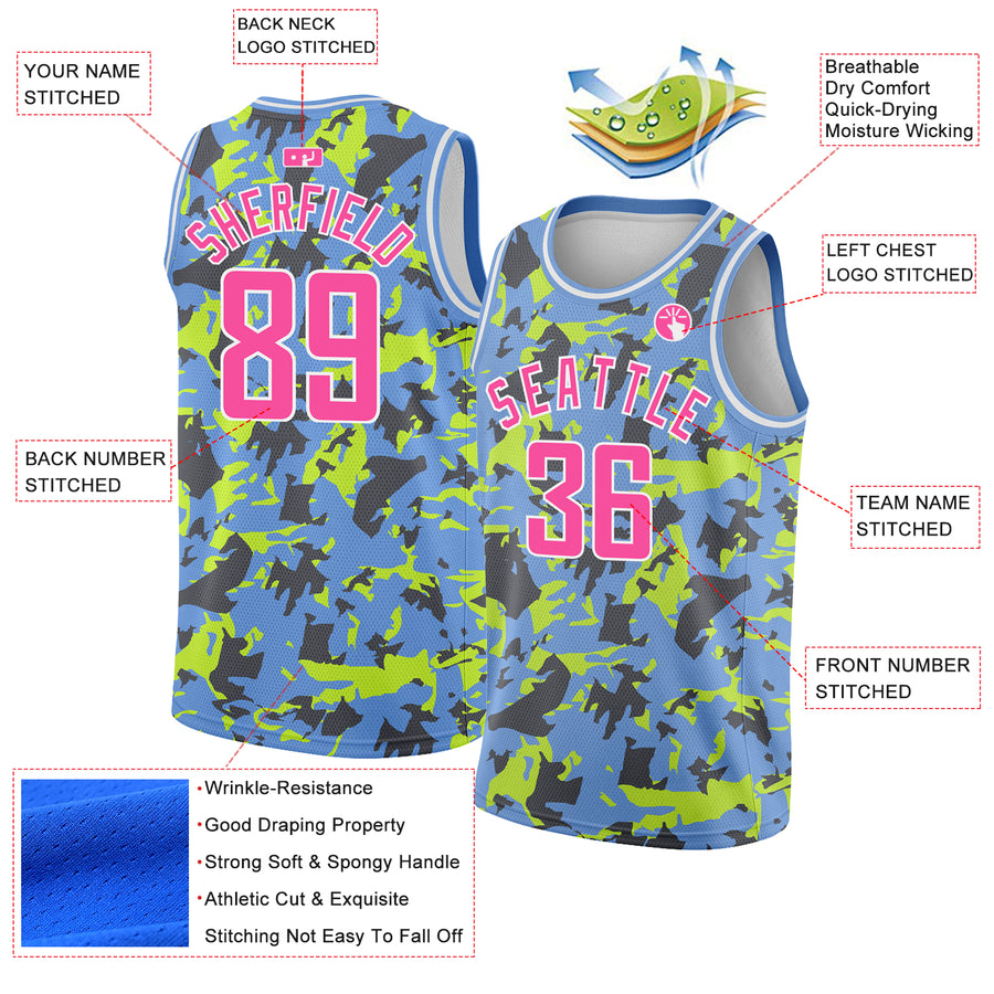 Custom Light Blue Pink-White 3D Pattern Design Abstract Grunge Art Authentic Basketball Jersey