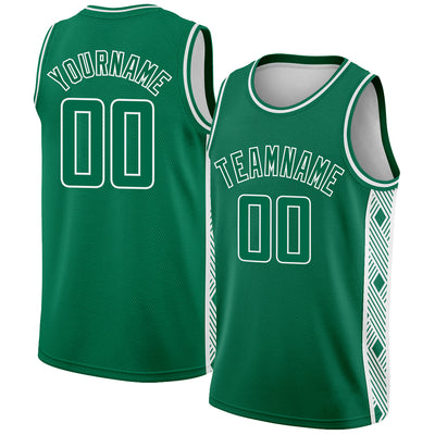 Custom Kelly Green White Side Panel Abstract Lines Authentic City Edition Basketball Jersey