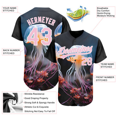 Custom Black Light Pink-White 3D Pattern Design Jellyfish Underwater Life Authentic Baseball Jersey