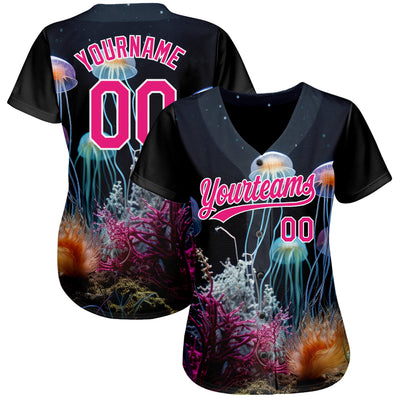 Custom Navy Hot Pink-White 3D Pattern Design Jellyfish Underwater Life Authentic Baseball Jersey