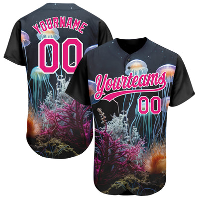 Custom Navy Hot Pink-White 3D Pattern Design Jellyfish Underwater Life Authentic Baseball Jersey