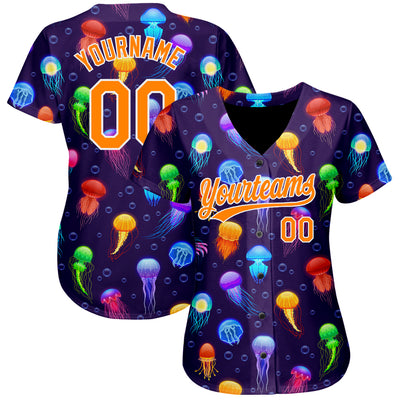 Custom Purple Bay Orange-White 3D Pattern Design Colorful Cartoon Jellyfish Authentic Baseball Jersey