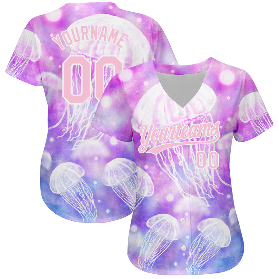 Custom Purple Light Pink-White 3D Pattern Design Jellyfish Authentic Baseball Jersey