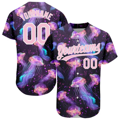 Custom Black Light Pink-White 3D Pattern Design Jellyfish Floating In The Ocean Authentic Baseball Jersey