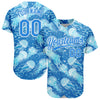 Custom Electric Blue White 3D Pattern Design Jellyfish Authentic Baseball Jersey