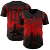 Custom Black Red 3D Pattern Design Abstract Splatter Grunge Art Authentic Baseball Jersey