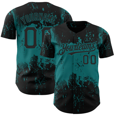 Custom Black Teal 3D Pattern Design Abstract Splatter Grunge Art Authentic Baseball Jersey