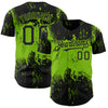 Custom Black Neon Green 3D Pattern Design Abstract Splatter Grunge Art Authentic Baseball Jersey