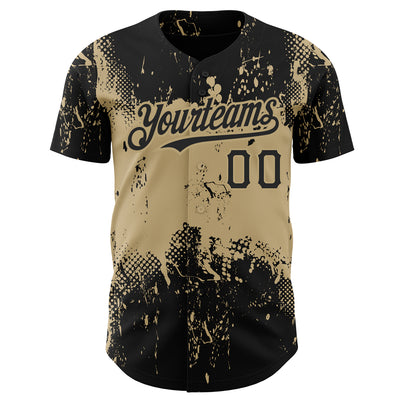 Custom Black Vegas Gold 3D Pattern Design Abstract Splatter Grunge Art Authentic Baseball Jersey