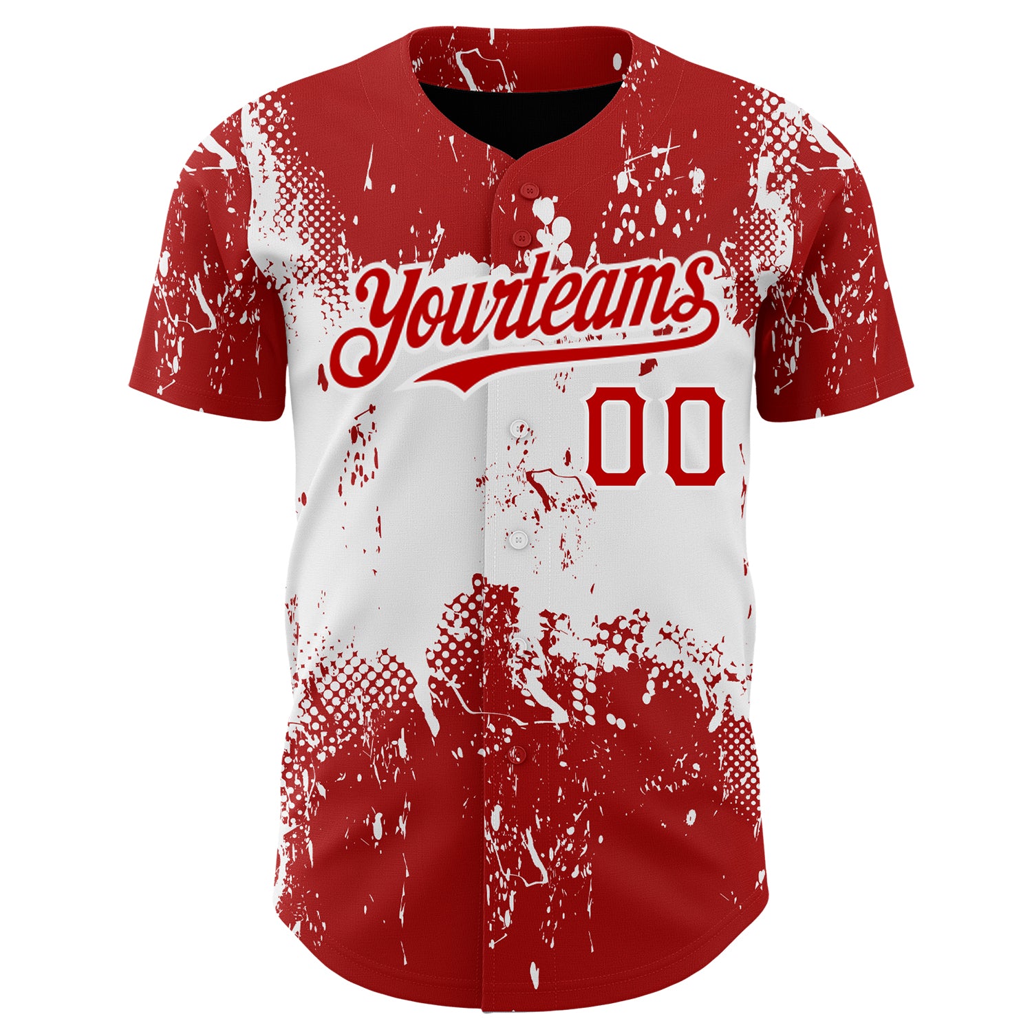 Custom Red White 3D Pattern Design Abstract Splatter Grunge Art Authentic Baseball Jersey