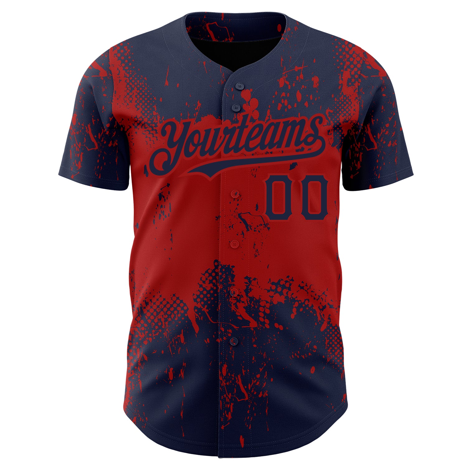 Custom Navy Red 3D Pattern Design Abstract Splatter Grunge Art Authentic Baseball Jersey