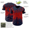 Custom Navy Red 3D Pattern Design Abstract Splatter Grunge Art Authentic Baseball Jersey