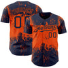 Custom Navy Orange 3D Pattern Design Abstract Splatter Grunge Art Authentic Baseball Jersey